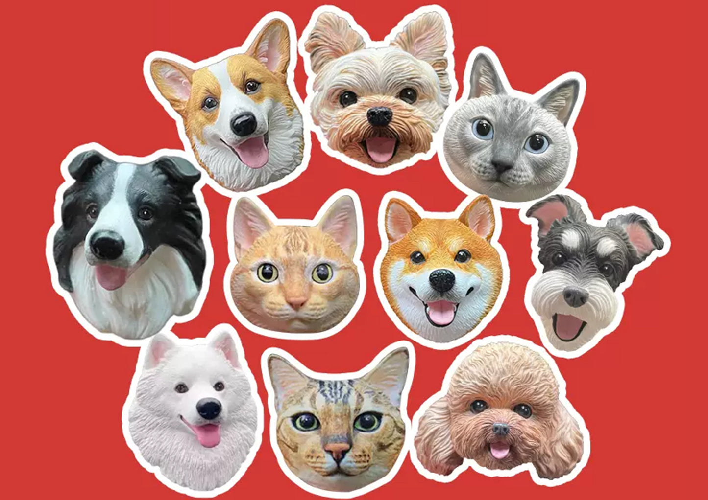 Custom Handmade Painted 3D Pet Portrait Fridge Magnet, Personalised Pet Plaster Portrait