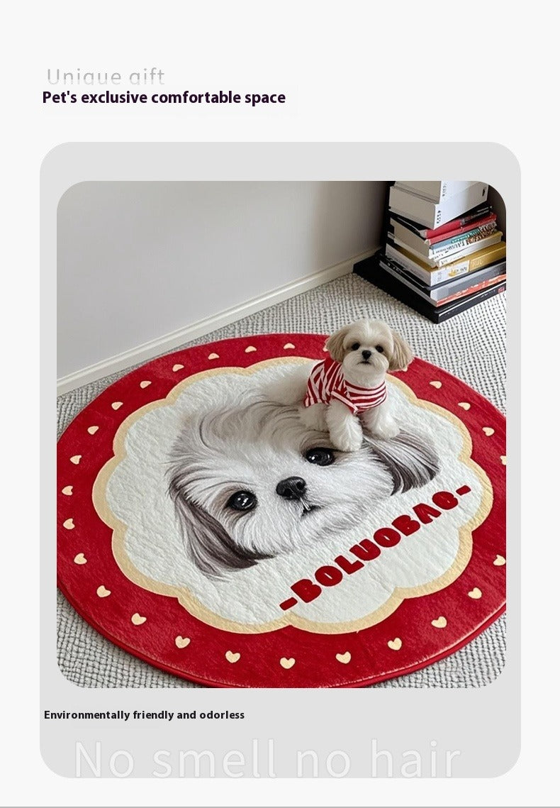 Personalised Pet Rug – Cute Round Carpet with Custom Pet Portrait, Fun and Fluffy Design for Cat & Dog Lovers
