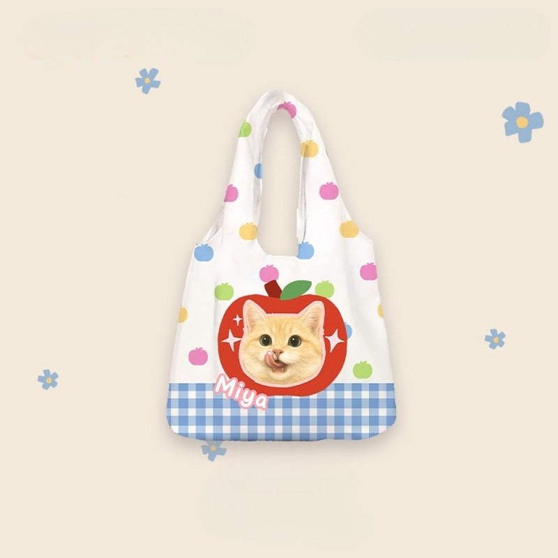 Personalised Pet Shoulder Bag – Custom Dog or Cat Portrait on Canvas Vest Tote, Great for Shopping or Gifting