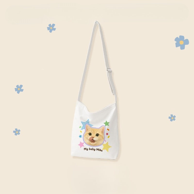 Personalised Pet Crossbody Canvas Bag – Stylish Custom Cat & Dog Print Tote, Creative Gift Idea for Animal Lovers
