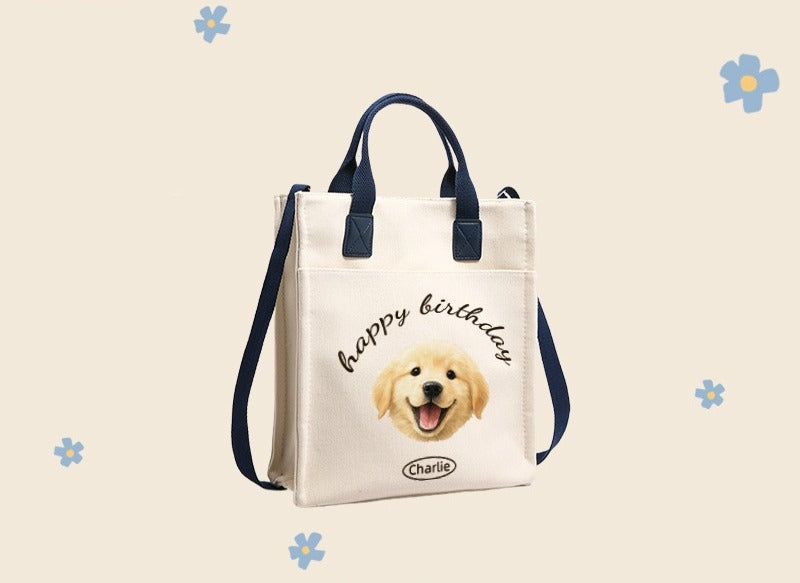 Custom Pet Canvas Tote Bag – Personalised Square Shoulder & Handbag with Cat or Dog Photo | Large Capacity Multi-Purpose Gift for Pet Lovers