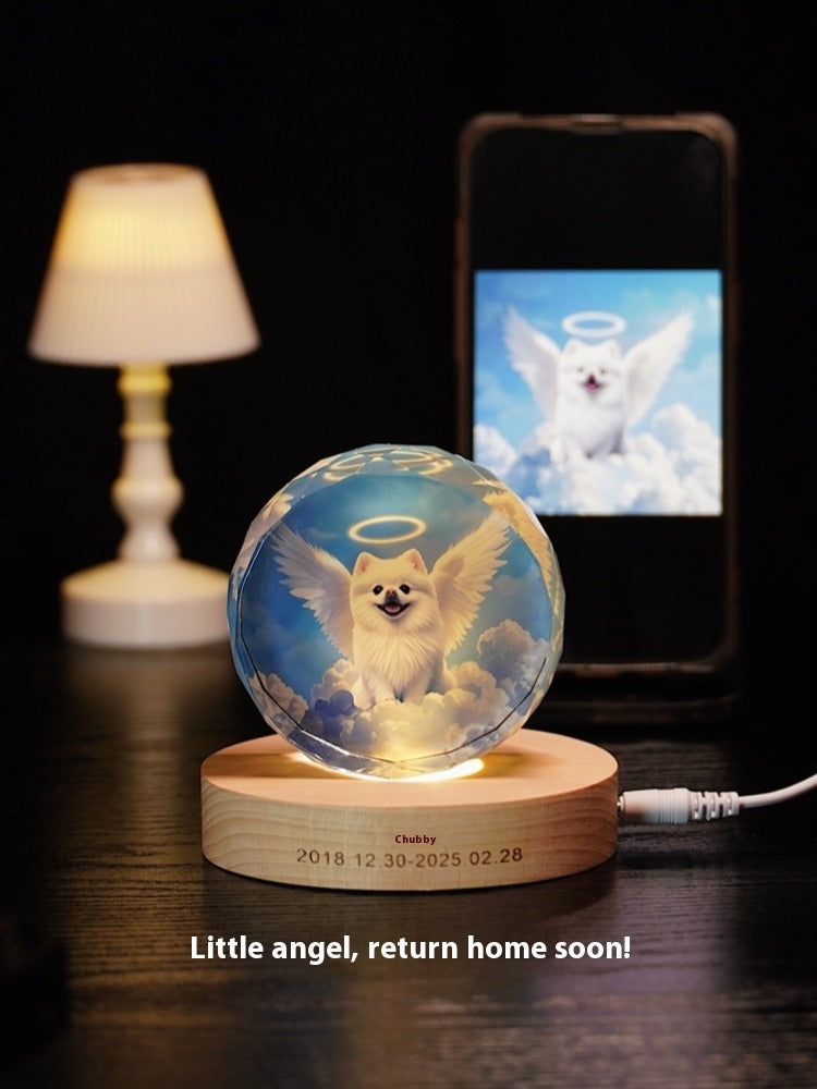 Custom Pet Memorial Crystal Light – Angel-Inspired LED Keepsake with Photo and Engraved Base