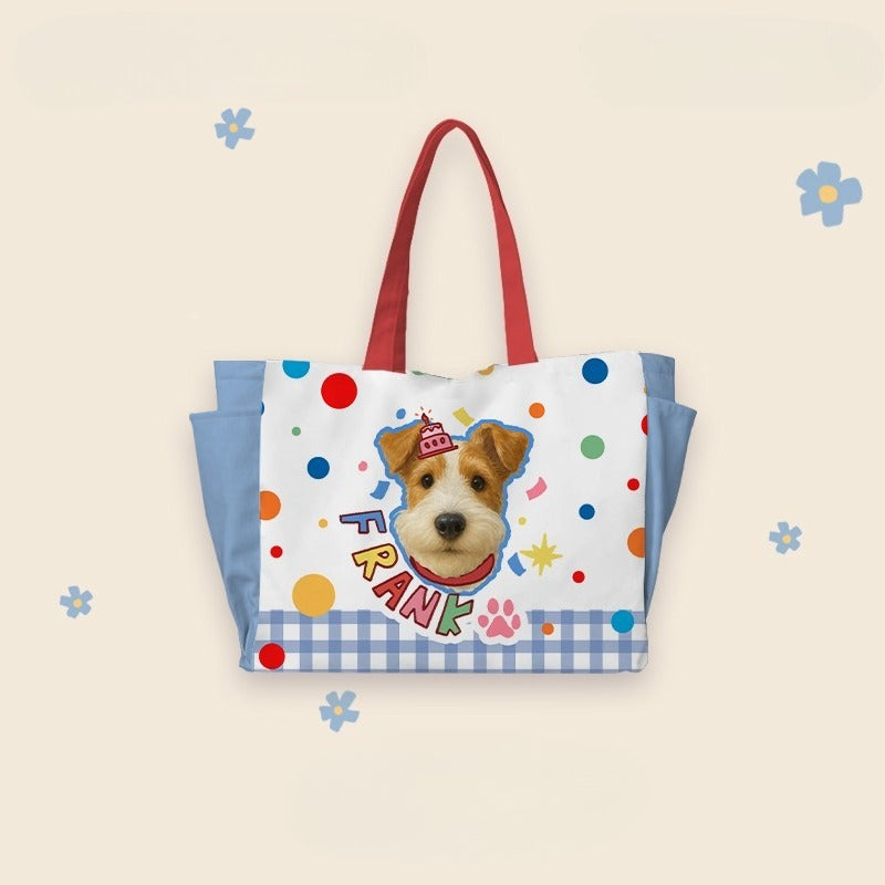 Custom Pet Tote Bag – Large Capacity Canvas Shoulder Bag with Dog Illustration, Perfect for Daily Use, Commuting, and Pet Lovers