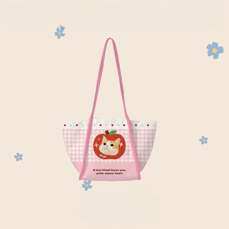 Custom Pet Shoulder Tote – Personalised Cat or Dog Illustration Bag, Creative Birthday Gift for Animal Lovers
