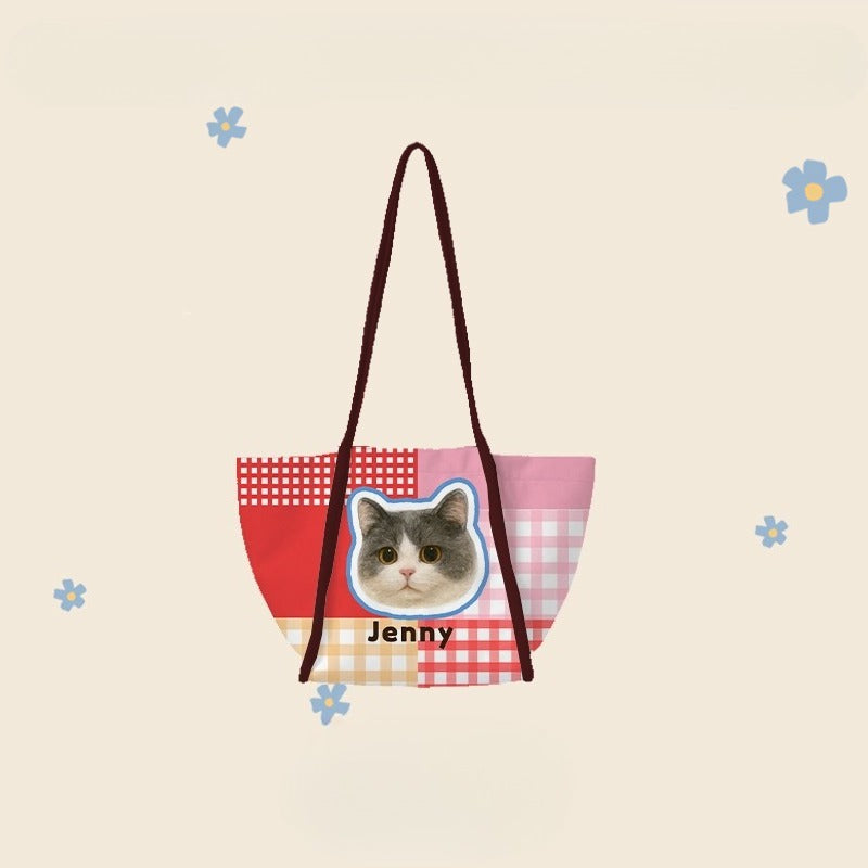 Custom Pet Shoulder Tote – Personalised Cat or Dog Illustration Bag, Creative Birthday Gift for Animal Lovers