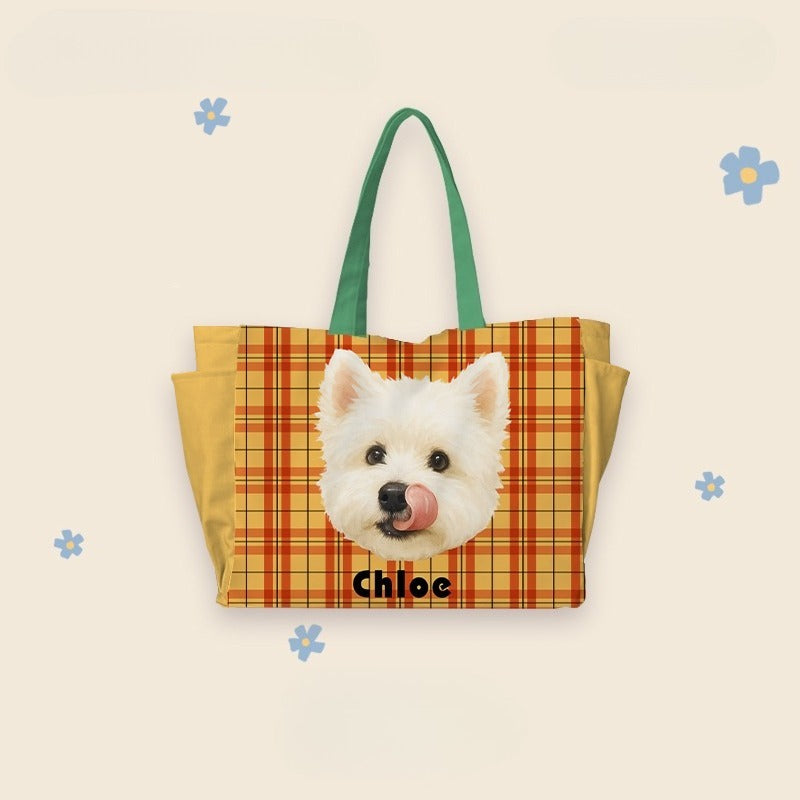 Custom Pet Tote Bag – Large Capacity Canvas Shoulder Bag with Dog Illustration, Perfect for Daily Use, Commuting, and Pet Lovers