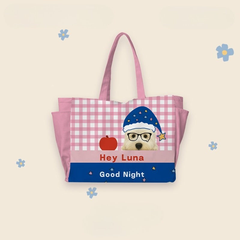 Custom Pet Tote Bag – Large Capacity Canvas Shoulder Bag with Dog Illustration, Perfect for Daily Use, Commuting, and Pet Lovers