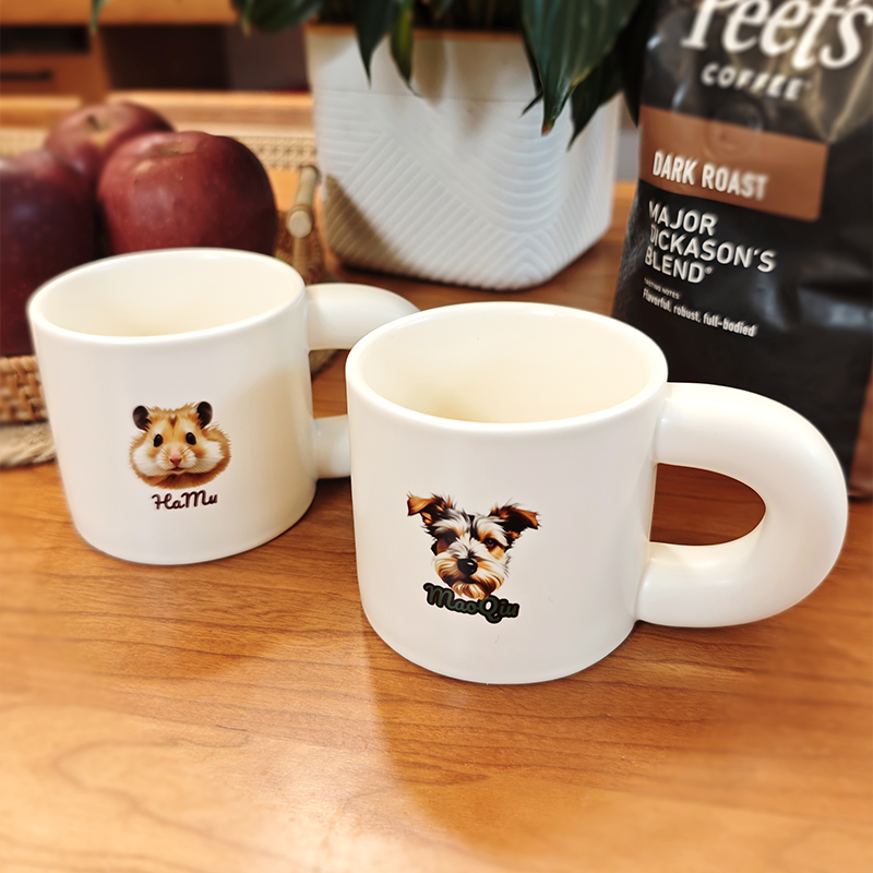 Personalised Pet Illustration Mug – Cute Custom Ceramic Cup with Dog, Cat, or Small Animal Face and Text – Great for Coffee, Tea or Cocoa