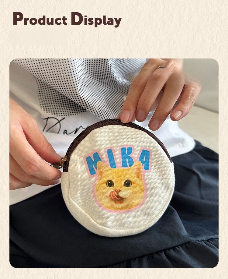 Custom Pet Coin Purse – Round Canvas Zipper Pouch with Your Pet’s Name or Photo | Cute Gift for Cat & Dog Lovers