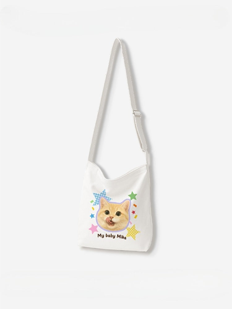 Personalised Pet Crossbody Canvas Bag – Stylish Custom Cat & Dog Print Tote, Creative Gift Idea for Animal Lovers