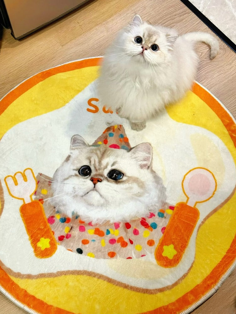 Personalised Pet Rug – Cute Round Carpet with Custom Pet Portrait, Fun and Fluffy Design for Cat & Dog Lovers