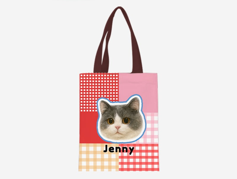 Personalised Pet Canvas Tote – Adorable Cat or Dog Face Print with Name, Customisable Gift Bag for Animal Lovers & Everyday Use