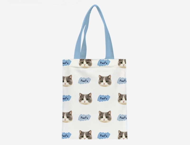 Personalised Pet Canvas Tote – Adorable Cat or Dog Face Print with Name, Customisable Gift Bag for Animal Lovers & Everyday Use