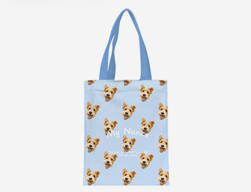 Personalised Pet Canvas Tote – Adorable Cat or Dog Face Print with Name, Customisable Gift Bag for Animal Lovers & Everyday Use