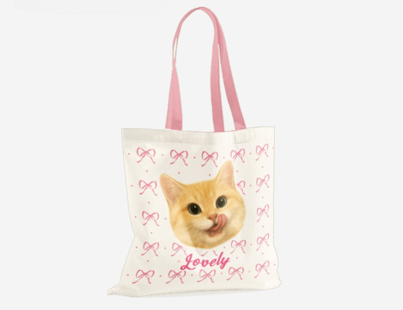 Personalised Pet Canvas Tote – Adorable Cat or Dog Face Print with Name, Customisable Gift Bag for Animal Lovers & Everyday Use