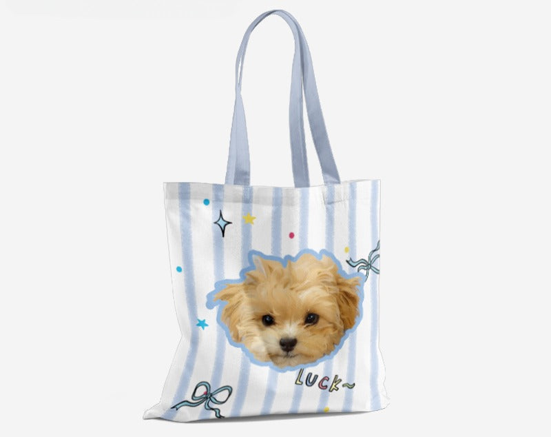 Personalised Pet Canvas Tote – Adorable Cat or Dog Face Print with Name, Customisable Gift Bag for Animal Lovers & Everyday Use