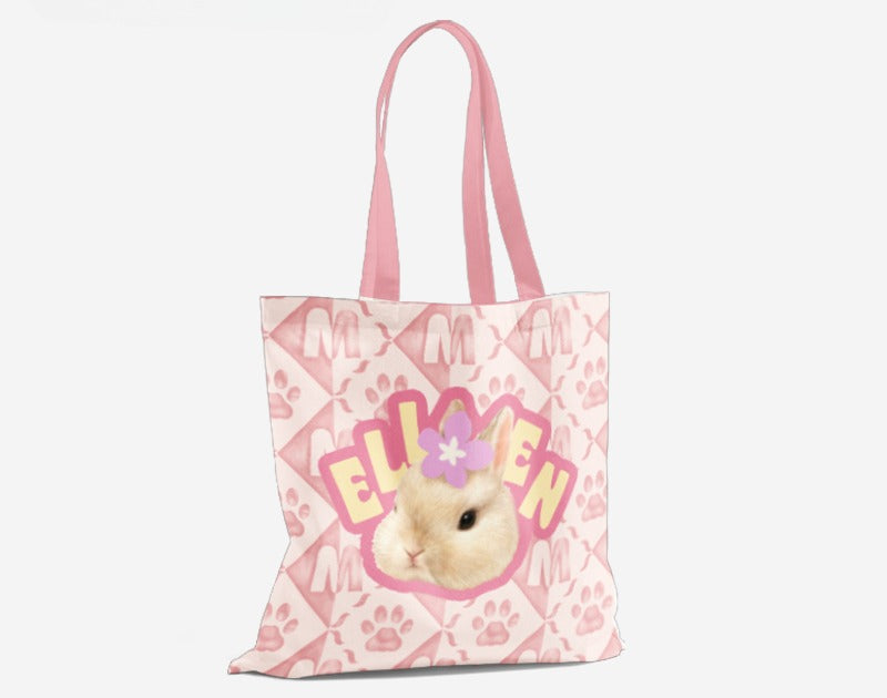 Personalised Pet Canvas Tote – Adorable Cat or Dog Face Print with Name, Customisable Gift Bag for Animal Lovers & Everyday Use