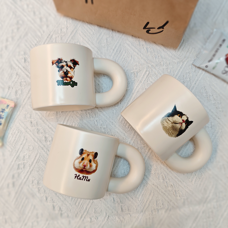 Personalised Pet Illustration Mug – Cute Custom Ceramic Cup with Dog, Cat, or Small Animal Face and Text – Great for Coffee, Tea or Cocoa
