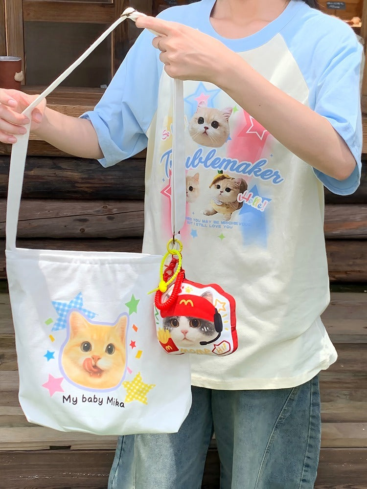 Personalised Pet Crossbody Canvas Bag – Stylish Custom Cat & Dog Print Tote, Creative Gift Idea for Animal Lovers