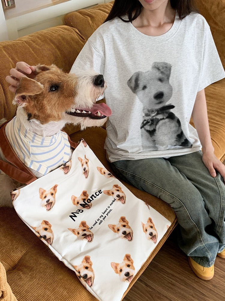 Personalised Pet Canvas Tote – Adorable Cat or Dog Face Print with Name, Customisable Gift Bag for Animal Lovers & Everyday Use