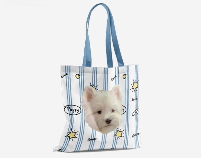 Personalised Pet Canvas Tote – Adorable Cat or Dog Face Print with Name, Customisable Gift Bag for Animal Lovers & Everyday Use