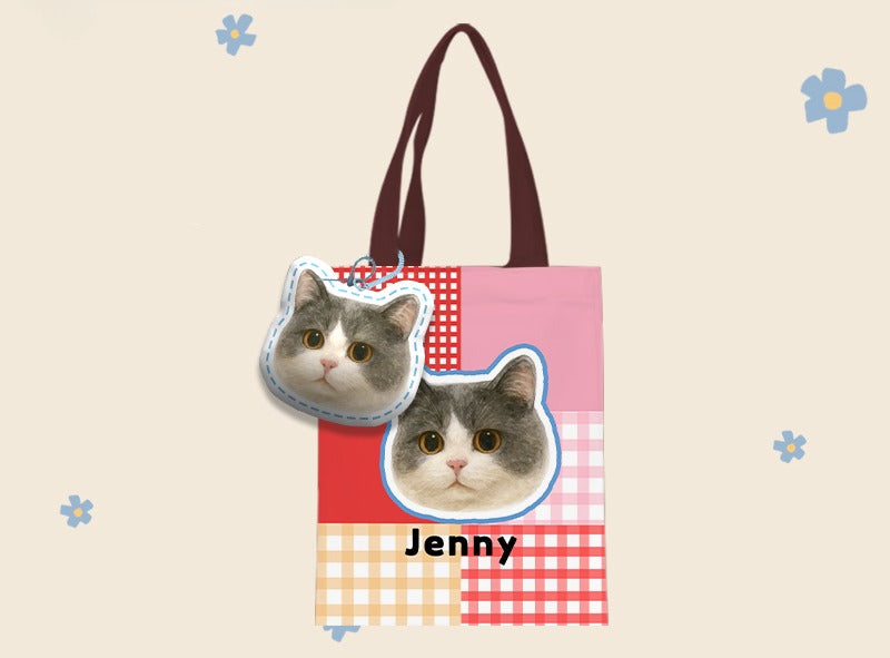 Personalised Pet Canvas Tote – Adorable Cat or Dog Face Print with Name, Customisable Gift Bag for Animal Lovers & Everyday Use