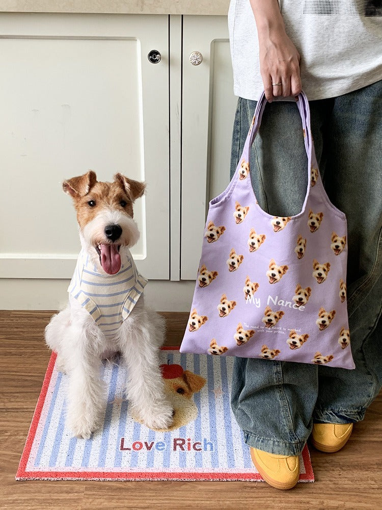 Personalised Pet Shoulder Bag – Custom Dog or Cat Portrait on Canvas Vest Tote, Great for Shopping or Gifting