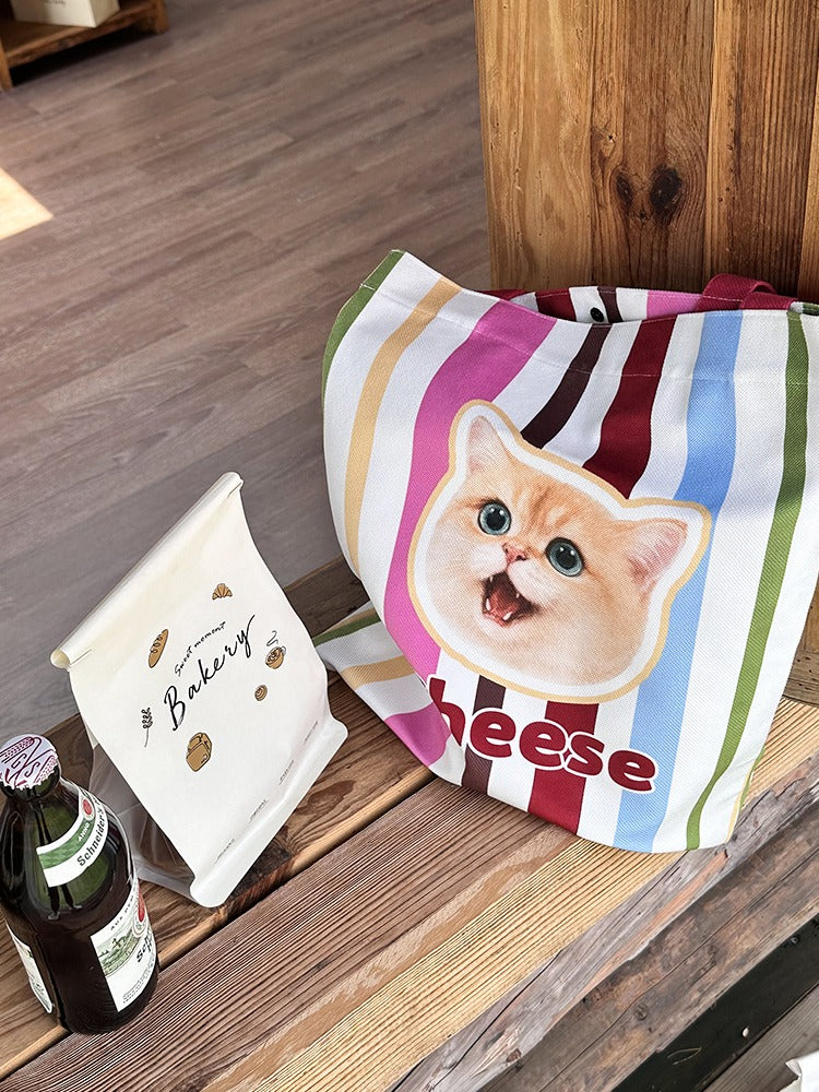 Personalised Pet Canvas Tote – Adorable Cat or Dog Face Print with Name, Customisable Gift Bag for Animal Lovers & Everyday Use