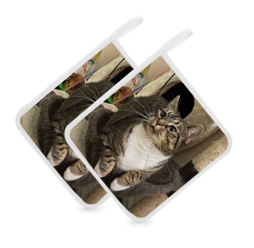 Custom Pet Pot Holders – 1 Pair of Insulated Heat Pads, Personalised with Your Pet’s Face, Perfect Gift for Dog & Cat Lovers