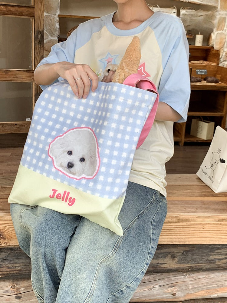 Personalised Pet Canvas Tote – Adorable Cat or Dog Face Print with Name, Customisable Gift Bag for Animal Lovers & Everyday Use