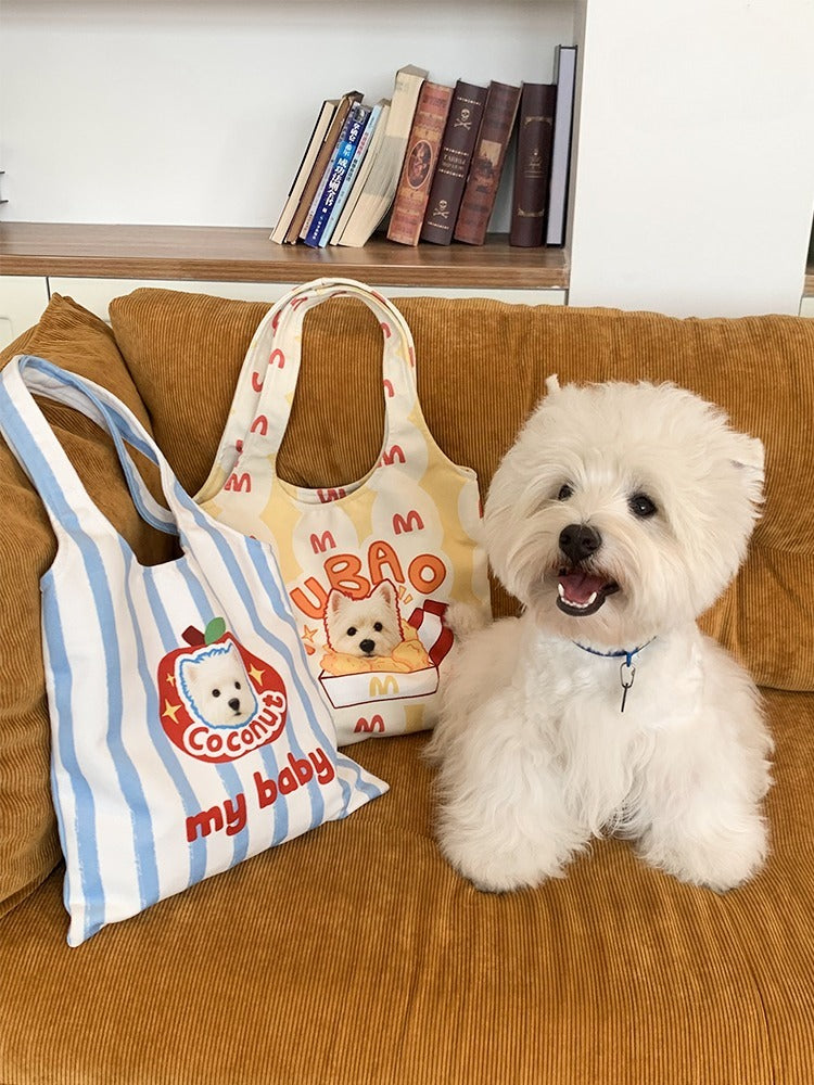 Personalised Pet Shoulder Bag – Custom Dog or Cat Portrait on Canvas Vest Tote, Great for Shopping or Gifting