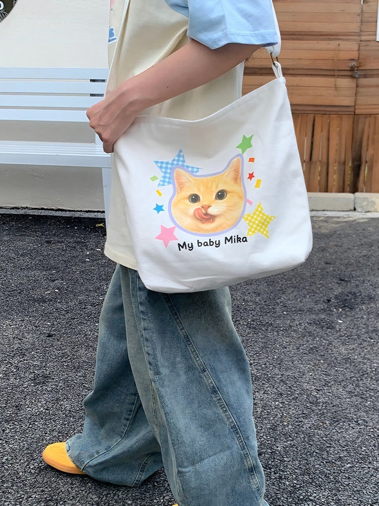Personalised Pet Crossbody Canvas Bag – Stylish Custom Cat & Dog Print Tote, Creative Gift Idea for Animal Lovers