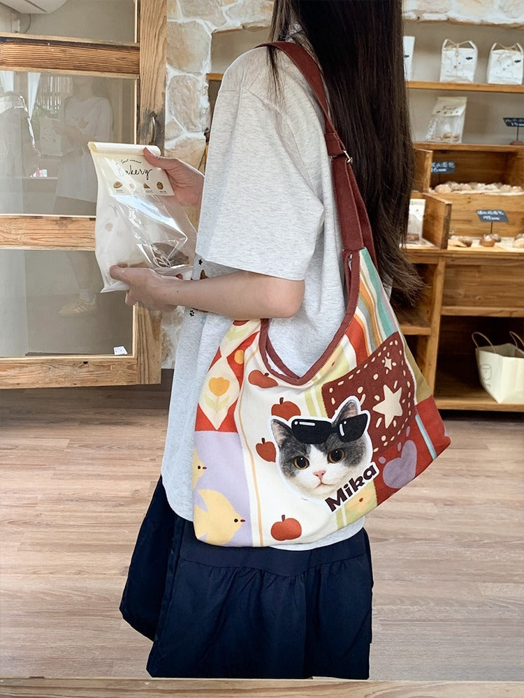 Personalised Pet Portrait Tote Bag – Fashionable Hand-Carry Canvas Bag with Cat or Dog Design, Great for Gifting