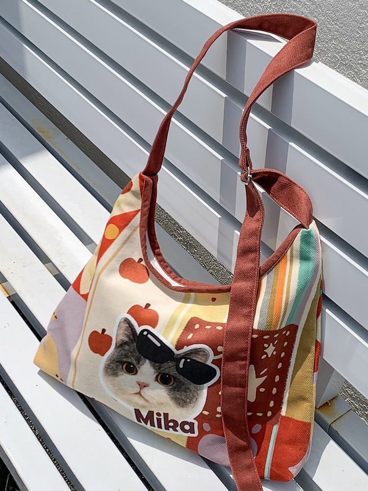 Personalised Pet Portrait Tote Bag – Fashionable Hand-Carry Canvas Bag with Cat or Dog Design, Great for Gifting