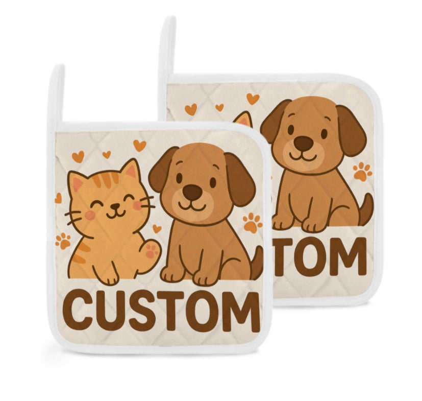 Custom Pet Pot Holders – 1 Pair of Insulated Heat Pads, Personalised with Your Pet’s Face, Perfect Gift for Dog & Cat Lovers