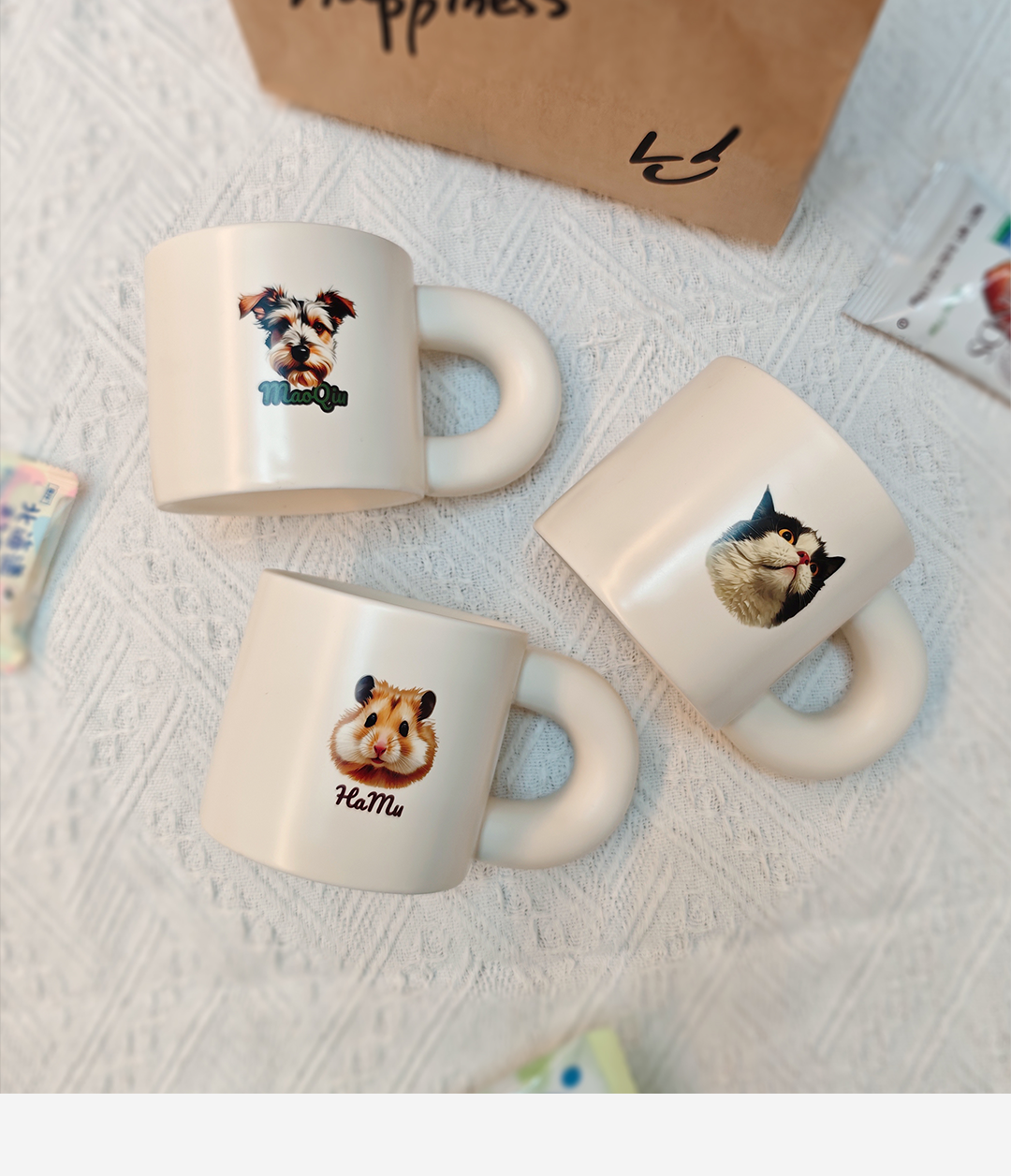 Personalised Pet Illustration Mug – Cute Custom Ceramic Cup with Dog, Cat, or Small Animal Face and Text – Great for Coffee, Tea or Cocoa