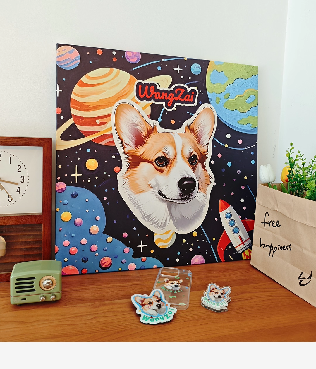 Personalised Pet Portrait Wall Art – Custom Dog Drawing with Name & Cosmic Background, Made-to-Order Decorative Artwork for Pet Parents