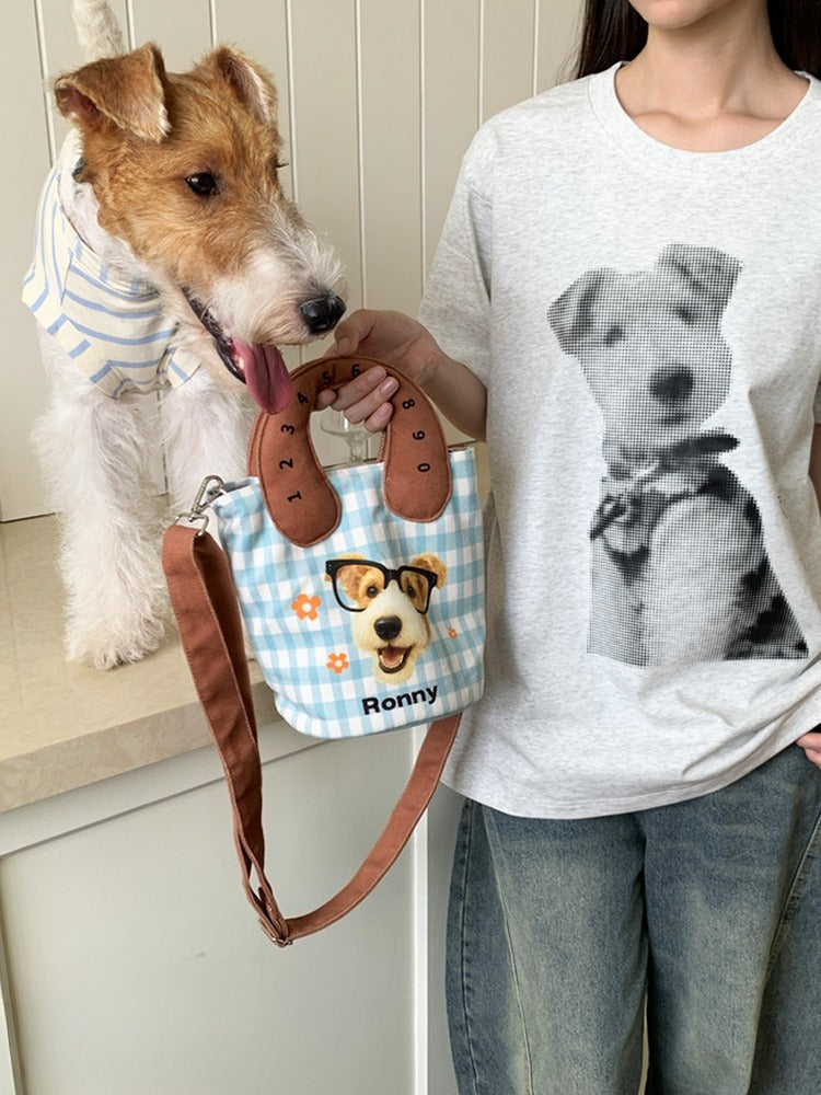 Custom Pet Portrait Crossbody Tote – Stylish Canvas Bag with Dog or Cat Design, Ideal for Walks, Errands, and Creative Gifts