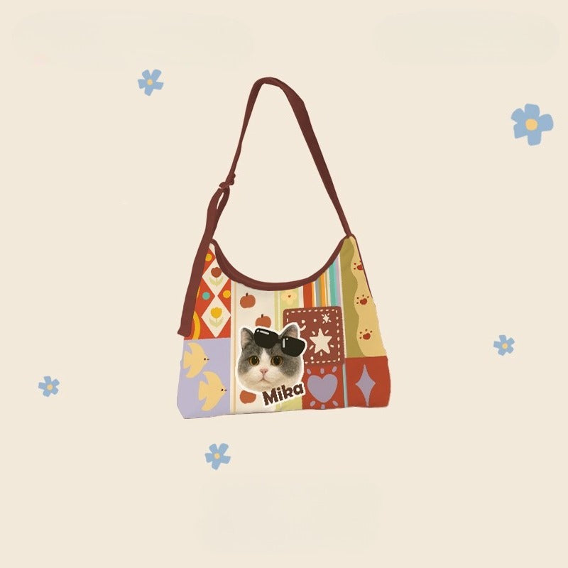 Personalised Pet Portrait Tote Bag – Fashionable Hand-Carry Canvas Bag with Cat or Dog Design, Great for Gifting