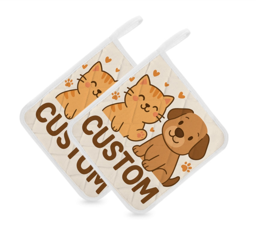 Custom Pet Pot Holders – 1 Pair of Insulated Heat Pads, Personalised with Your Pet’s Face, Perfect Gift for Dog & Cat Lovers