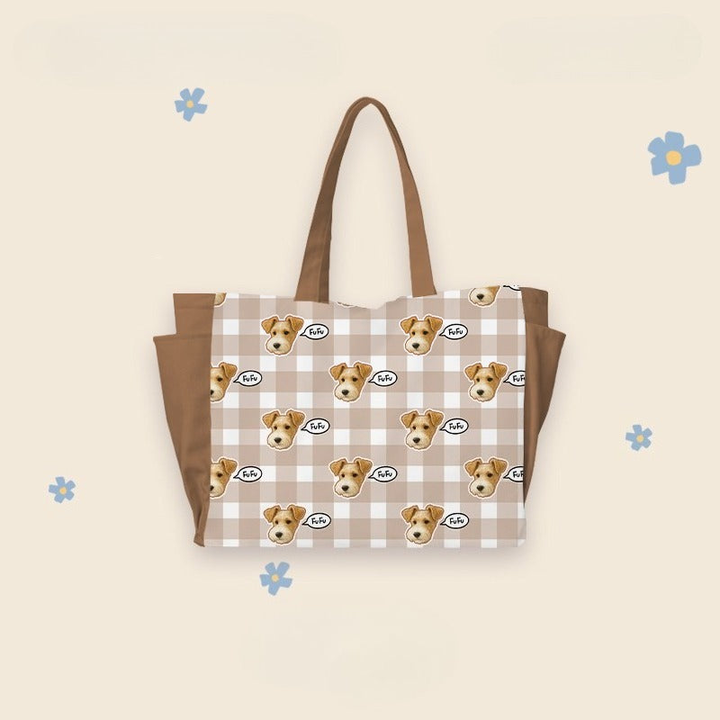 Custom Pet Tote Bag – Large Capacity Canvas Shoulder Bag with Dog Illustration, Perfect for Daily Use, Commuting, and Pet Lovers