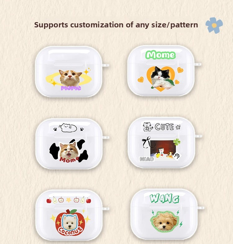 Custom Pet Earbud Case Portrait and Name | Personalised Bluetooth Earphone Cover for Cat or Dog Lovers | Unique Gift Idea
