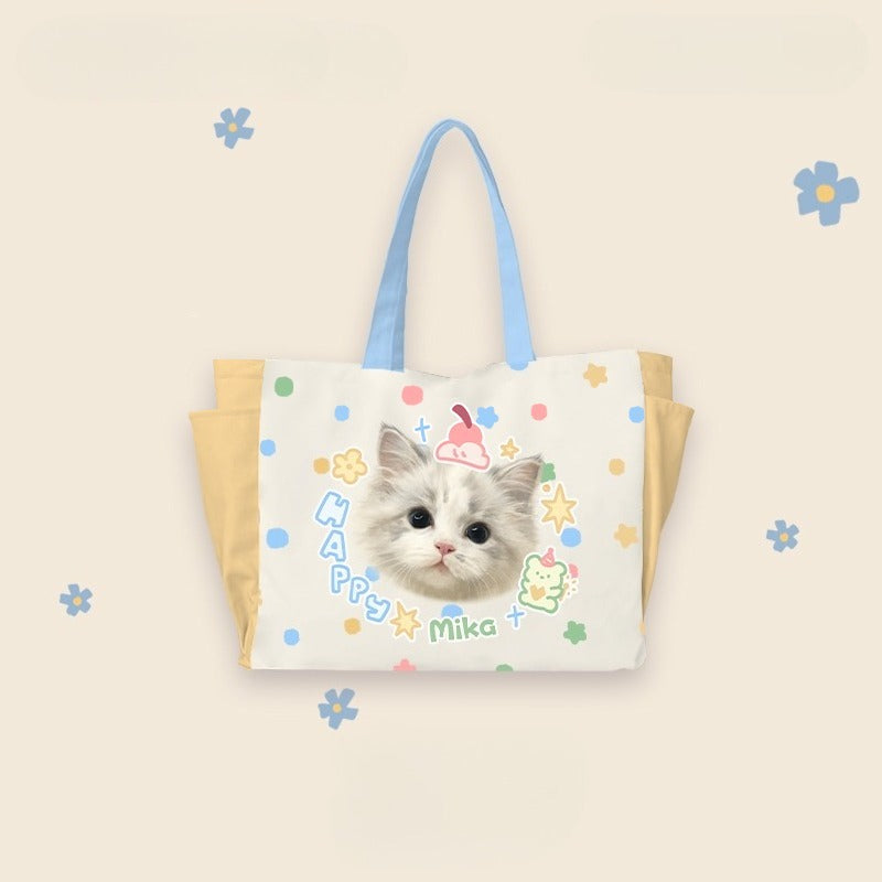 Custom Pet Tote Bag – Large Capacity Canvas Shoulder Bag with Dog Illustration, Perfect for Daily Use, Commuting, and Pet Lovers