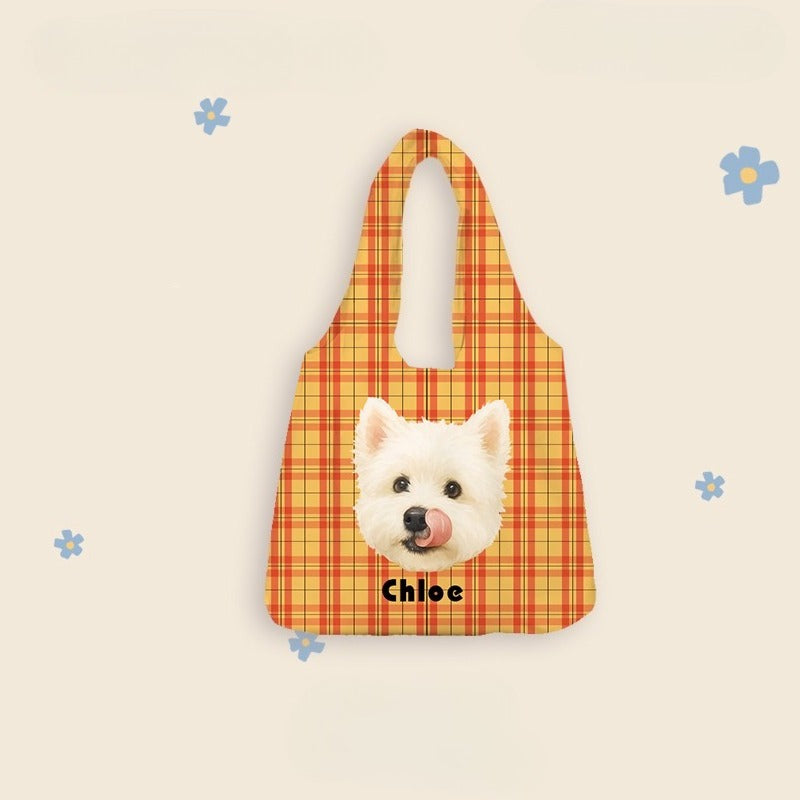 Personalised Pet Shoulder Bag – Custom Dog or Cat Portrait on Canvas Vest Tote, Great for Shopping or Gifting