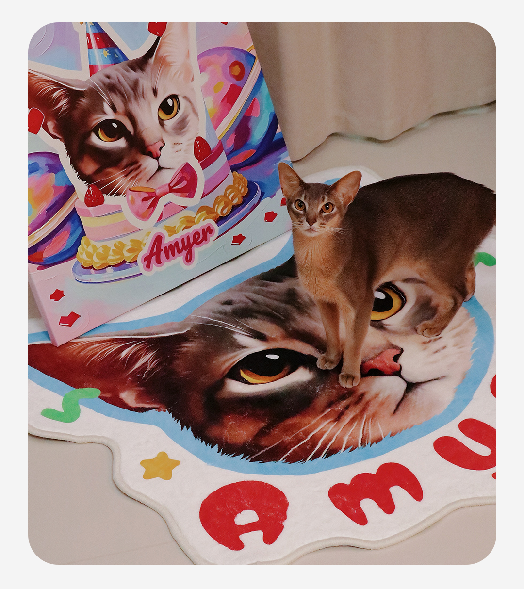 Personalised Pet Portrait Floor Mat – Soft Cartoon-Style Rug with Your Pet’s Face