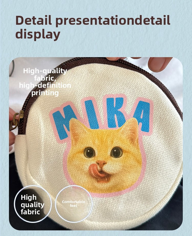 Custom Pet Coin Purse – Round Canvas Zipper Pouch with Your Pet’s Name or Photo | Cute Gift for Cat & Dog Lovers