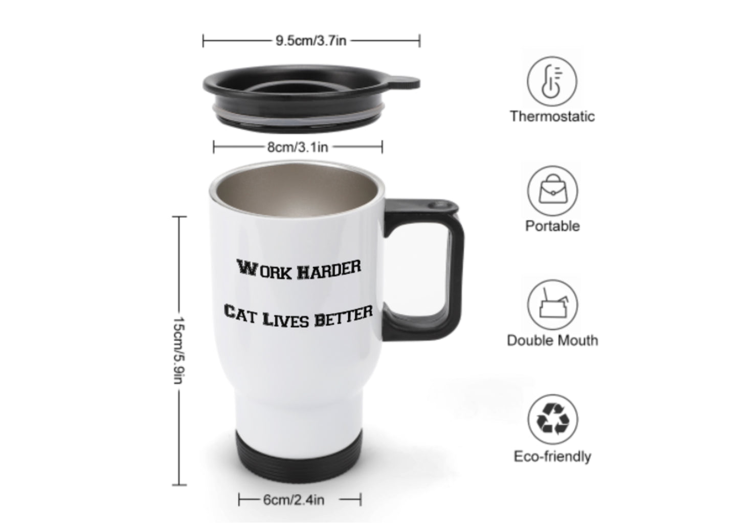 CUSTOM Insulated Travel Mug with Lid 14 oz Personalised Coffee Catcher Office Mug - Add Your Photos and Text
