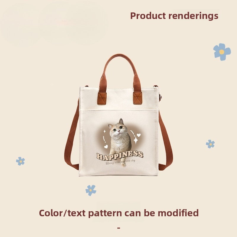 Custom Pet Canvas Tote Bag – Personalised Square Shoulder & Handbag with Cat or Dog Photo | Large Capacity Multi-Purpose Gift for Pet Lovers