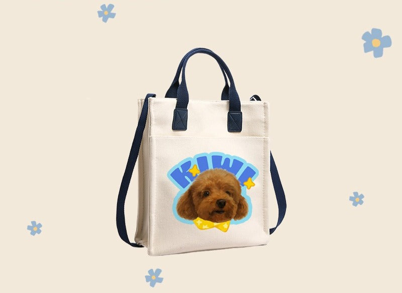 Custom Pet Canvas Tote Bag – Personalised Square Shoulder & Handbag with Cat or Dog Photo | Large Capacity Multi-Purpose Gift for Pet Lovers