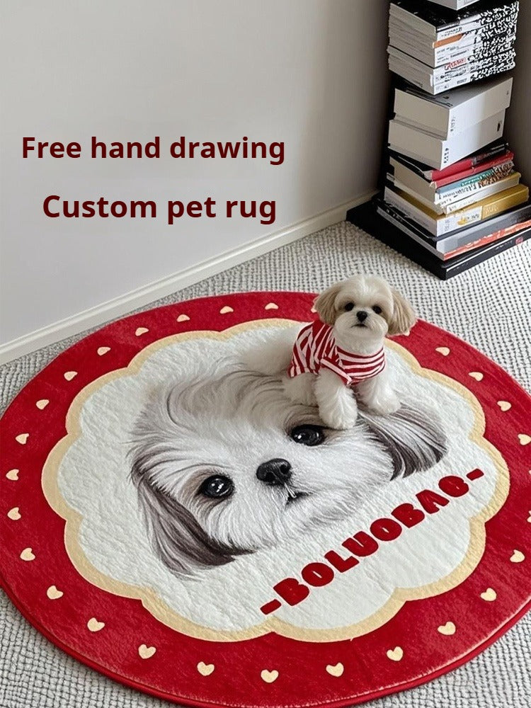 Personalised Pet Rug – Cute Round Carpet with Custom Pet Portrait, Fun and Fluffy Design for Cat & Dog Lovers